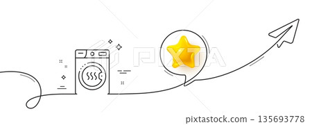Dryer machine line icon. Continuous line with share plane. Laundry service sign. Dry clothing symbol. 3d star in speech bubble. Dryer machine single line ribbon. Loop curve pattern. Vector Dryer machine line icon. Continuous line with share plane. Laundry service sign. Dry clothing symbol. 3d star in speech bubble. Dryer machine single line ribbon. Loop curve pattern. Vector 135693778