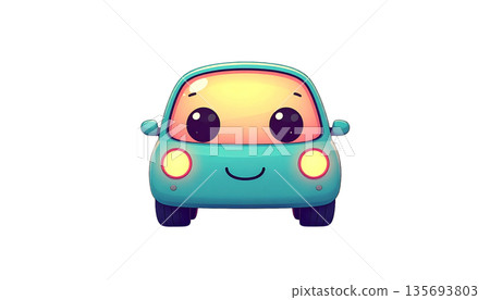 可愛的汽車圖示插圖 135693803