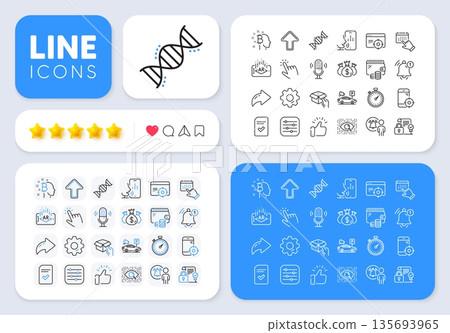 Event click, Chemistry dna and Bitcoin think line icons for web app. Message, Share, Like social media icons. Pack of Hold box, Artificial intelligence, Checked file pictogram icons. Vector Event click, Chemistry dna and Bitcoin think line icons for web app. Message, Share, Like social media icons. Pack of Hold box, Artificial intelligence, Checked file pictogram icons. Vector 135693965