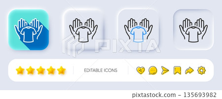 Hold t-shirt line icon. Neumorphic, Flat shadow, 3d buttons. Laundry shirt sign. Clothing cleaner symbol. Line hold t-shirt icon. Social media icons. Vector Hold t-shirt line icon. Neumorphic, Flat shadow, 3d buttons. Laundry shirt sign. Clothing cleaner symbol. Line hold t-shirt icon. Social media icons. Vector 135693982