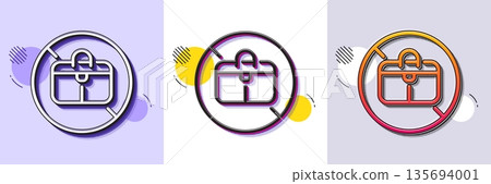 No handbag line icon. Halftone dotted pattern. Gradient icon with grain shadow. Forbidden hand baggage sign. Travel bag not allowed symbol. Line no handbag icon. Various designs. Vector 135694001