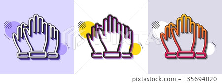 Vote hands line icon. Halftone dotted pattern. Gradient icon with grain shadow. Election voting sign. Volunteers or referendum symbol. Line vote icon. Various designs. Vector 135694020