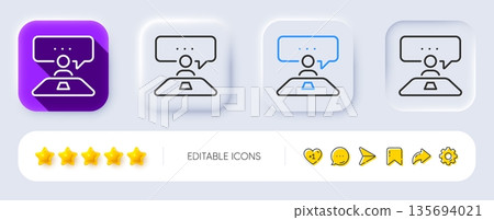 Interview job line icon. Neumorphic, Flat shadow, 3d buttons. Business management sign. Human resources symbol. Line interview job icon. Social media icons. Vector 135694021