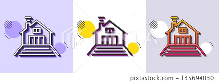 Terrace line icon. Halftone dotted pattern. Gradient icon with grain shadow. House architecture sign. Flat roof symbol. Line terrace icon. Various designs. Vector 135694030