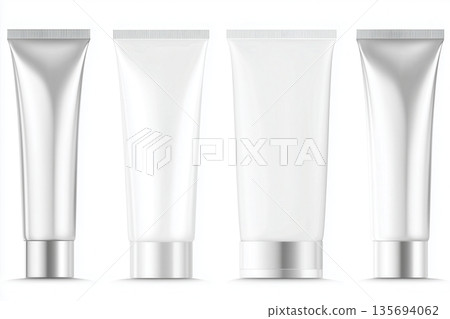 Different variations of cream tube, care product packaging mockup for branding preview, set of cosmetic containers isolated on white background, unbranded product photo 135694062
