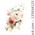 Soft Watercolor Floral Bouquet with Golden Splashes 135694125