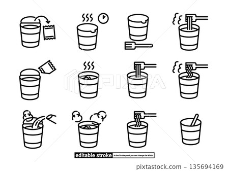 Instant noodles icon set with editable stroke Instant noodles icon set with editable stroke 135694169
