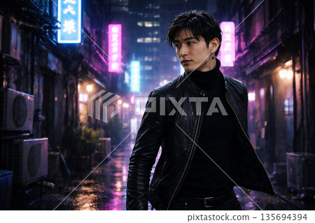 漫步霓虹燈下|霓虹黑色男士 漫步霓虹燈下|霓虹黑色男士 135694394