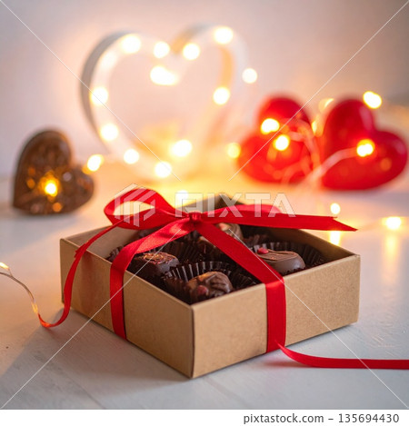 Red ribbon gift box and Christmas present Red ribbon gift box and Christmas present 135694430
