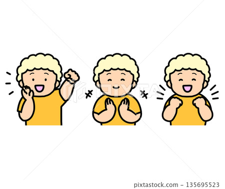 Cheering, clapping, and celebrating: 3-piece children's emotional expression set 135695523