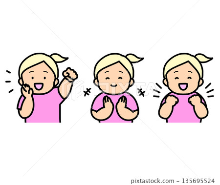 Cheering, clapping, and celebrating: 3-piece children's emotional expression set 135695524