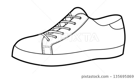 Low top sneakers shoe single sketch. Versatile footwear for jeans outfit, skate park, weekend walk for man woman unisex 135695869