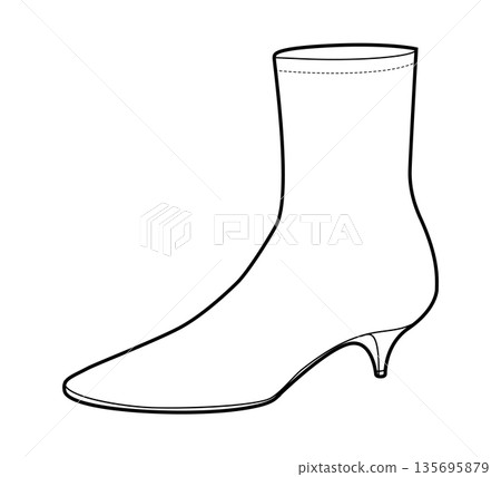 Kitten heel boot women single line pair. Low heel with smooth shaft for cold weather, modern aesthetic. Technical 135695879