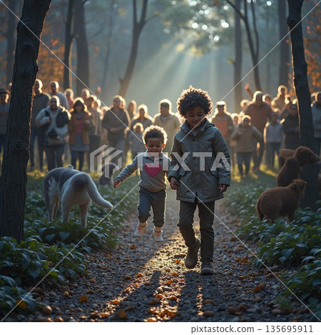 Children playing in autumn park 135695911