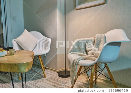 Modern living room interior with eames style chairs 135696419