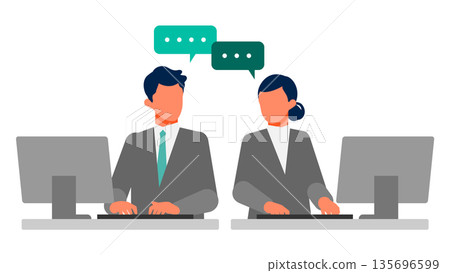 透過面對面溝通提高辦公效率的圖示，促進工作效率和知識分享。 135696599