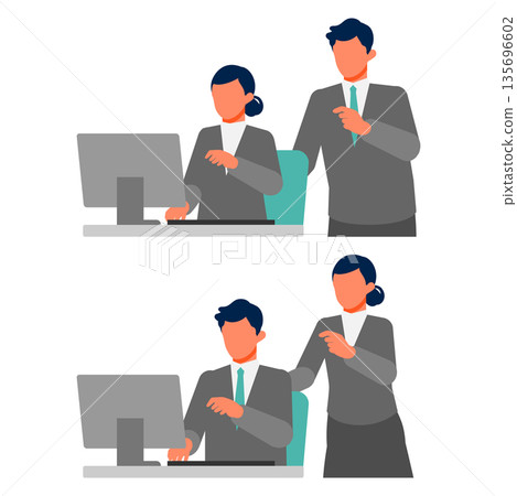 Illustration of workplace communication that supports work. Improve productivity through support and coordination. 135696602