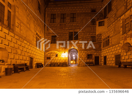 Historic Painted Courtyard in Cesky Krumlov Fortress Historic Painted Courtyard in Cesky Krumlov Fortress 135696646