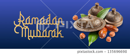 Festive display of dates and decor for Ramadan celebrations Festive display of dates and decor for Ramadan celebrations 135696698