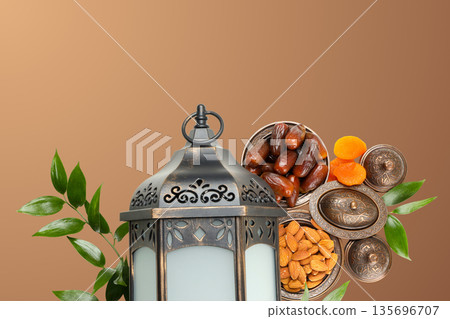 Lantern shines over dates and nuts, marking Ramadan's arrival Lantern shines over dates and nuts, marking Ramadan's arrival 135696707
