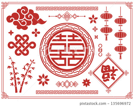 Traditional Chinese red patterns and decorative motifs for the Lunar New Year Traditional Chinese red patterns and decorative motifs for the Lunar New Year 135696972
