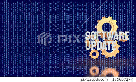 Software Update Technology Concept With Gears And Binary Data 3d render. 135697277