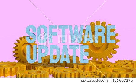 Software Update Automation Concept With Golden Gears 3d render. 135697279