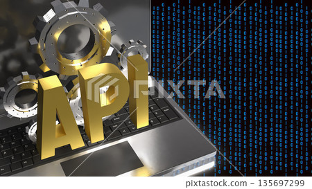 API Integration and Artificial Intelligence Technology Concept on Laptop 3d render. 135697299