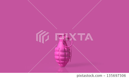 Pink Hand Grenade on Minimal Background Concept of Pop Art Danger 3d render. Pink Hand Grenade on Minimal Background Concept of Pop Art Danger 3d render. 135697306