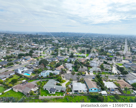 Aerial view of houses in Oceanside town in San Diego, California. USA 135697512