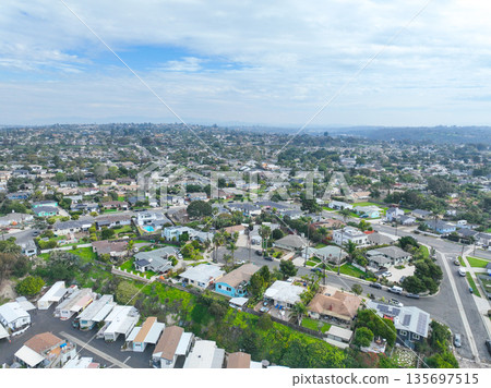 Aerial view of houses in Oceanside town in San Diego, California. USA Aerial view of houses in Oceanside town in San Diego, California. USA 135697515
