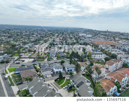 Aerial view of houses in Oceanside town in San Diego, California. USA Aerial view of houses in Oceanside town in San Diego, California. USA 135697516