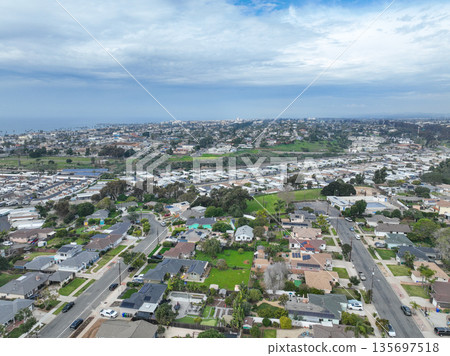Aerial view of houses in Oceanside town in San Diego, California. USA 135697518