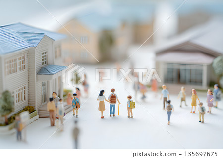 A gentle everyday scene of children and parents going to school 3D illustration A gentle everyday scene of children and parents going to school 3D illustration 135697675