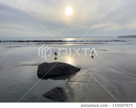 Stunning view at beach with coastal rocks and clear ocean water Stunning view at beach with coastal rocks and clear ocean water 135697975