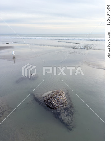 Stunning view at beach with coastal rocks and clear ocean water Stunning view at beach with coastal rocks and clear ocean water 135697984