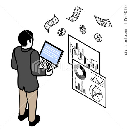 數據分析和收入視覺化概念藝術新創公司男性等距 135698152