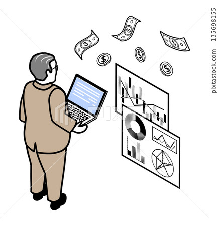 數據分析與收入視覺化概念藝術 男性主管 等距視角 135698155