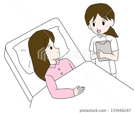 護理師向住院病人講解的醫學插圖 135698287