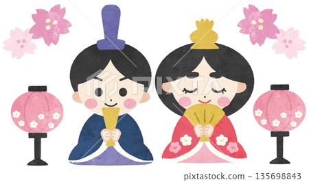 可愛的女兒節插畫圖示集 可愛的女兒節插畫圖示集 135698843