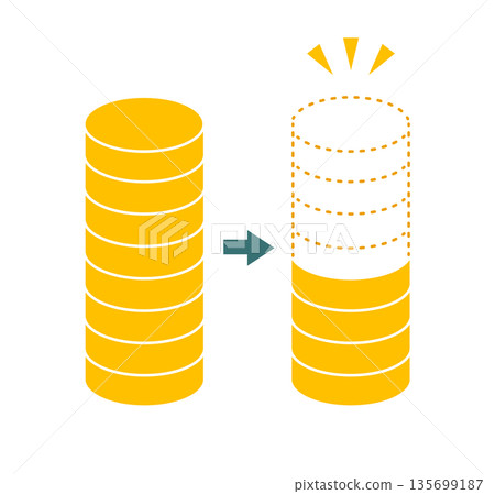 An illustration of reducing coins and cutting costs. 135699187