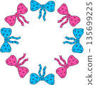 Cute Bow Frame with Pink and Blue Heart Pattern 135699225