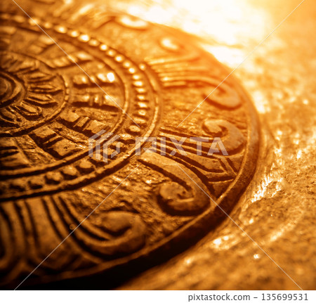 Symbols of Buddhism. South-Eastern Asia. Details of buddhist temple in Thailand. 135699531