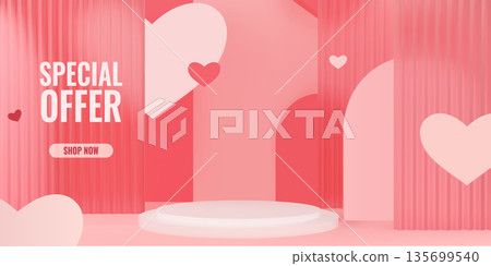 3D realistic pink podium scene 135699540
