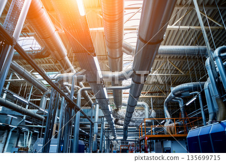 Air conditioning of buildings. Background of ventilation pipes. Air conditioning of buildings. Background of ventilation pipes. 135699715
