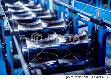 Metal sheet forming machine at the modern metalwork factory. Metal sheet forming machine at the modern metalwork factory. 135699761