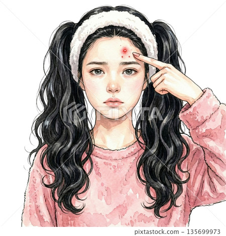婦人指著痤瘡 135699973