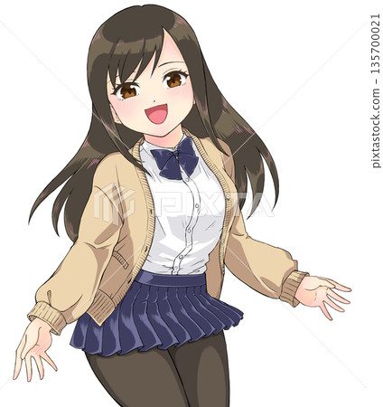 萌系動漫風格人物肖像:身穿制服、腳蹬黑色緊身褲的高中女生 萌系動漫風格人物肖像:身穿制服、腳蹬黑色緊身褲的高中女生 135700021