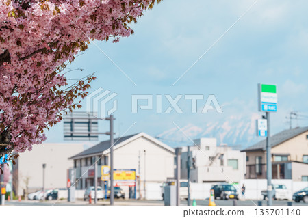 Beautiful Iwate mountain in Spring season, cityscape against blue sky in Morioka city, Iwate prefecture, Japan. Iwate, Japan, 27 April 2025 135701140