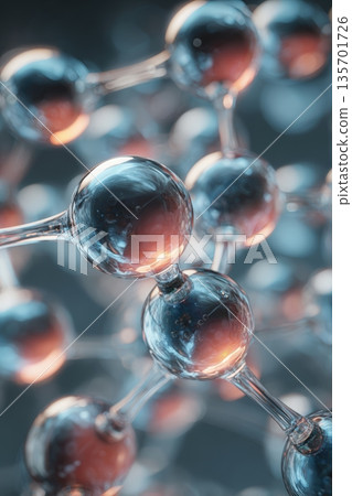 Symmetrical 3D Render of Water Molecules in Tech-Cool Color Scheme Symmetrical 3D Render of Water Molecules in Tech-Cool Color Scheme 135701726